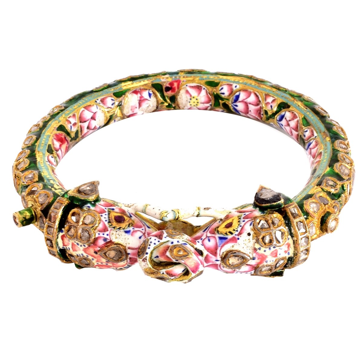 Mughal style 18K Gold, Enamel and Diamond Bangle