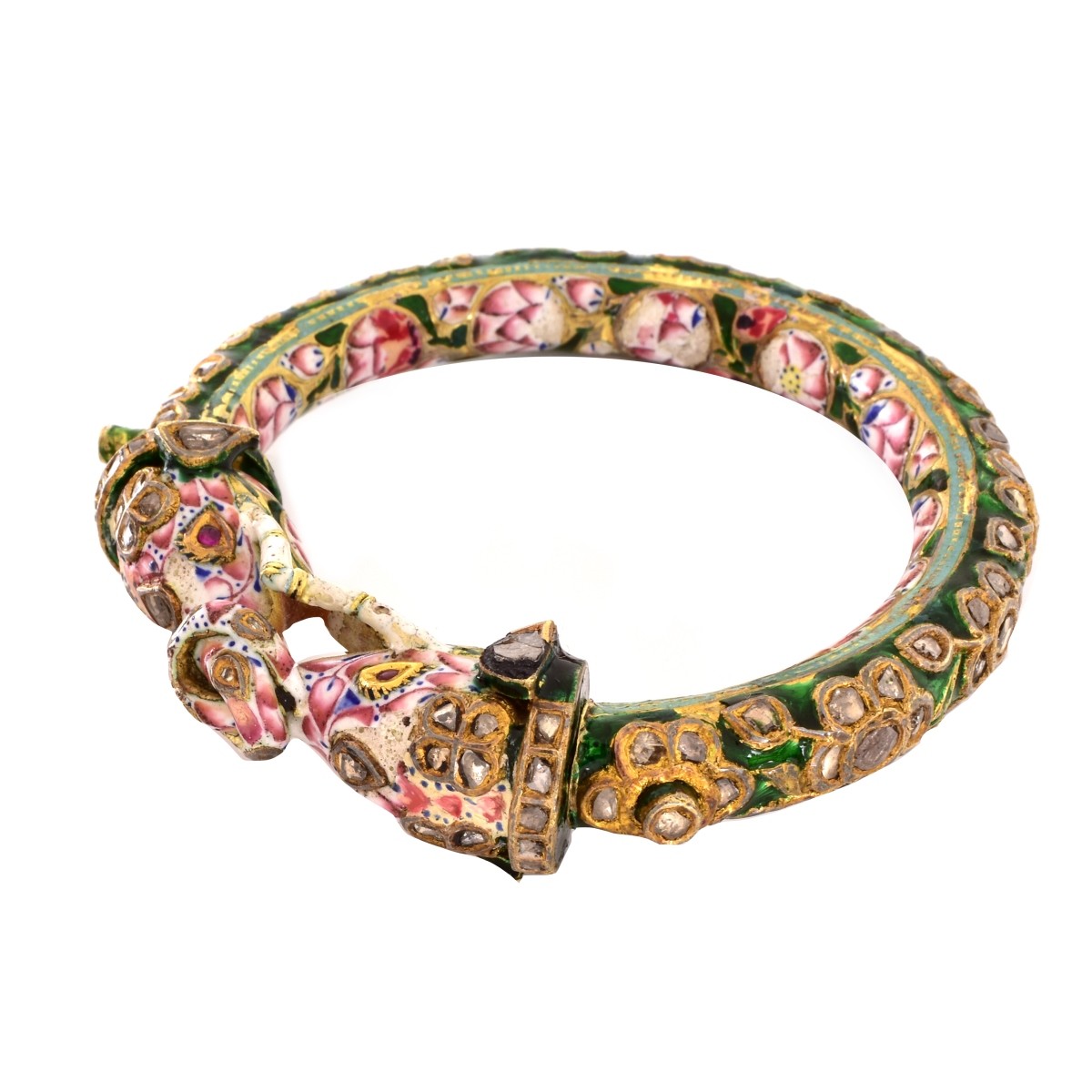 Mughal style 18K Gold, Enamel and Diamond Bangle