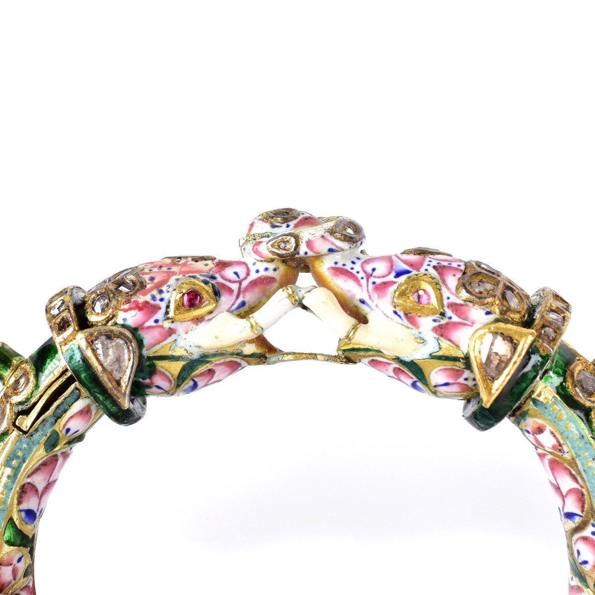 Mughal style 18K Gold, Enamel and Diamond Bangle