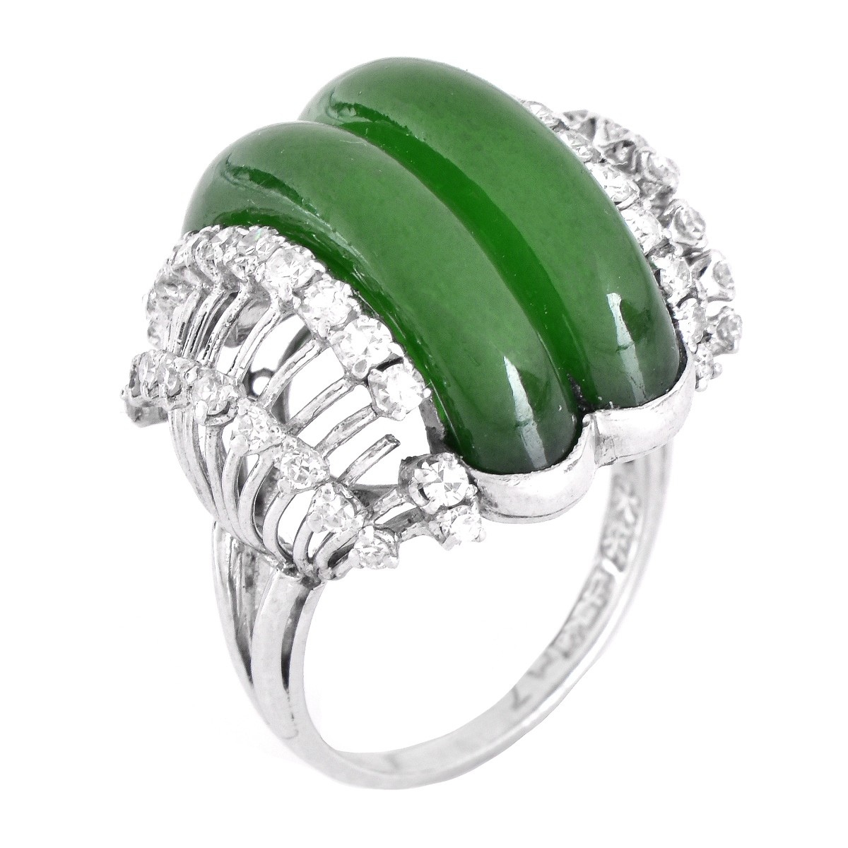 GIA Jade, Diamond and Platinum Ring