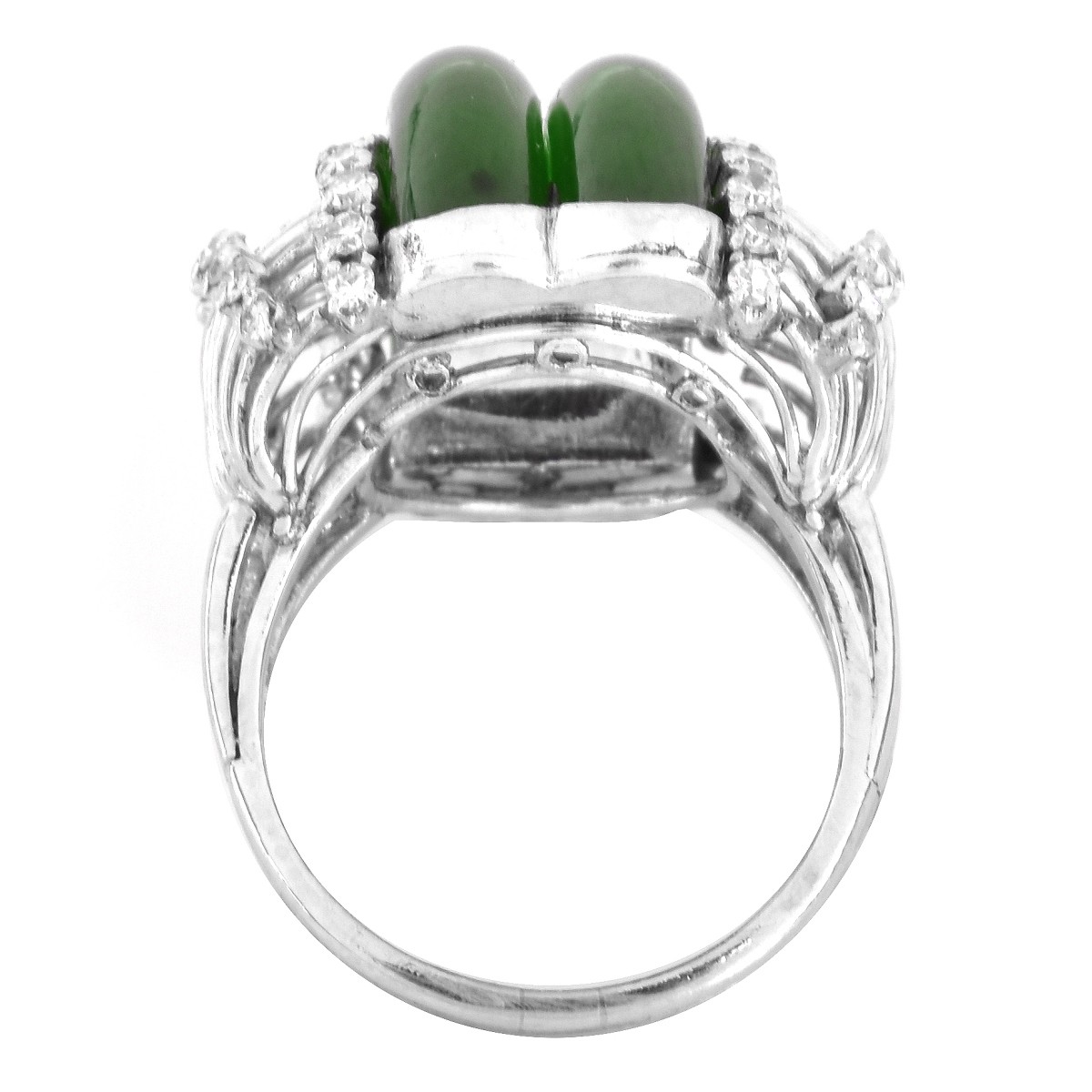 GIA Jade, Diamond and Platinum Ring