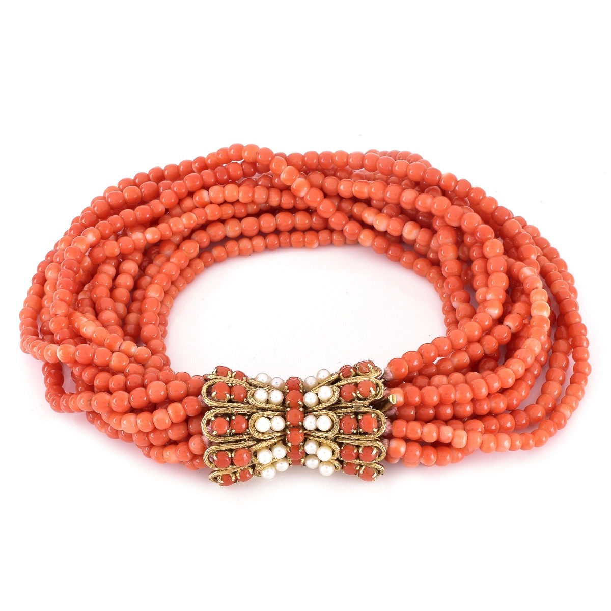 Coral Bead and 14K Gold Bracelet