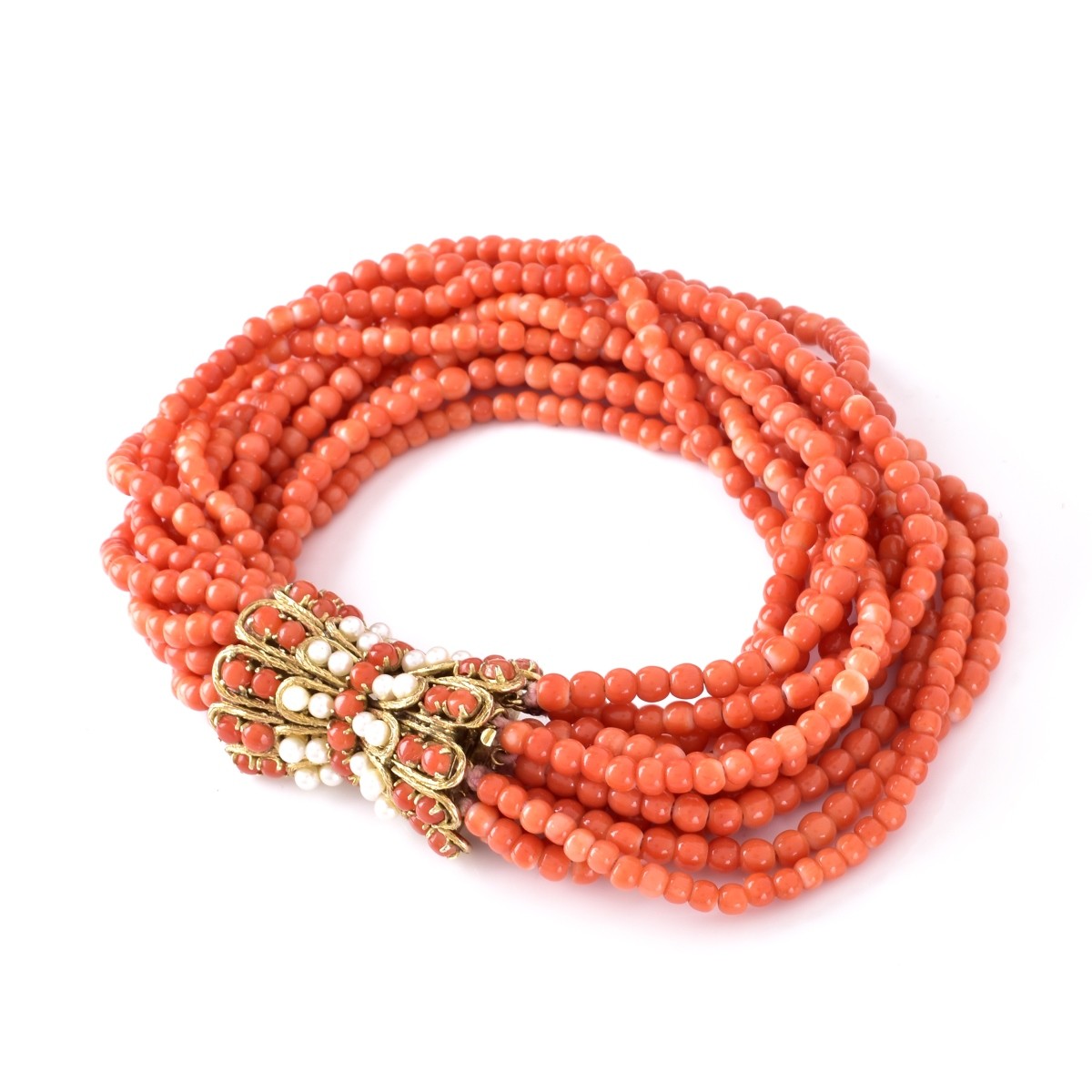 Coral Bead and 14K Gold Bracelet