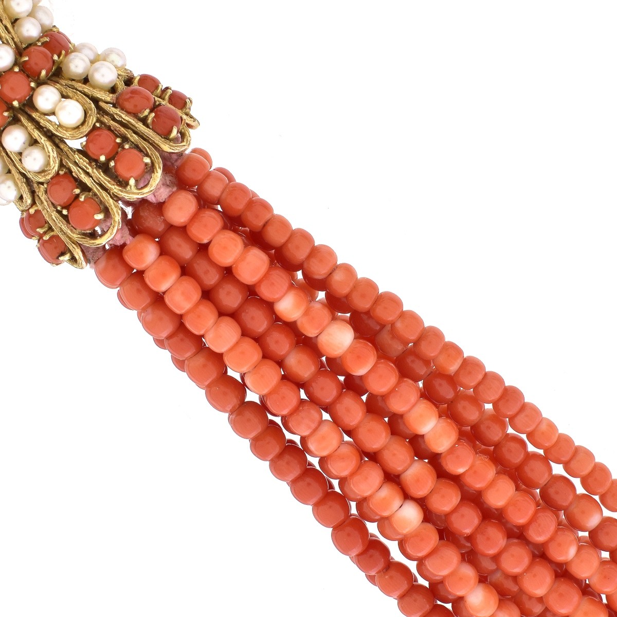 Coral Bead and 14K Gold Bracelet
