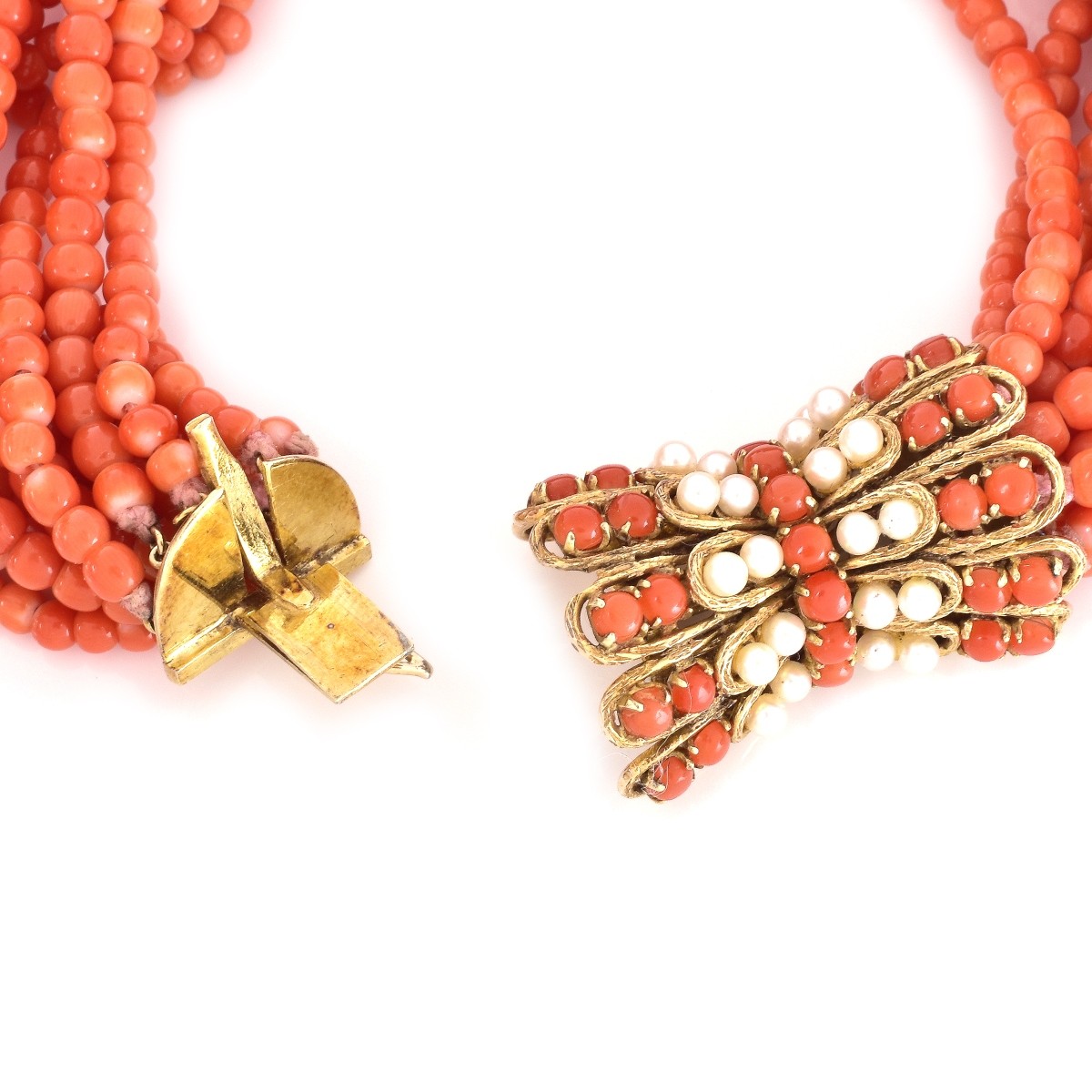 Coral Bead and 14K Gold Bracelet