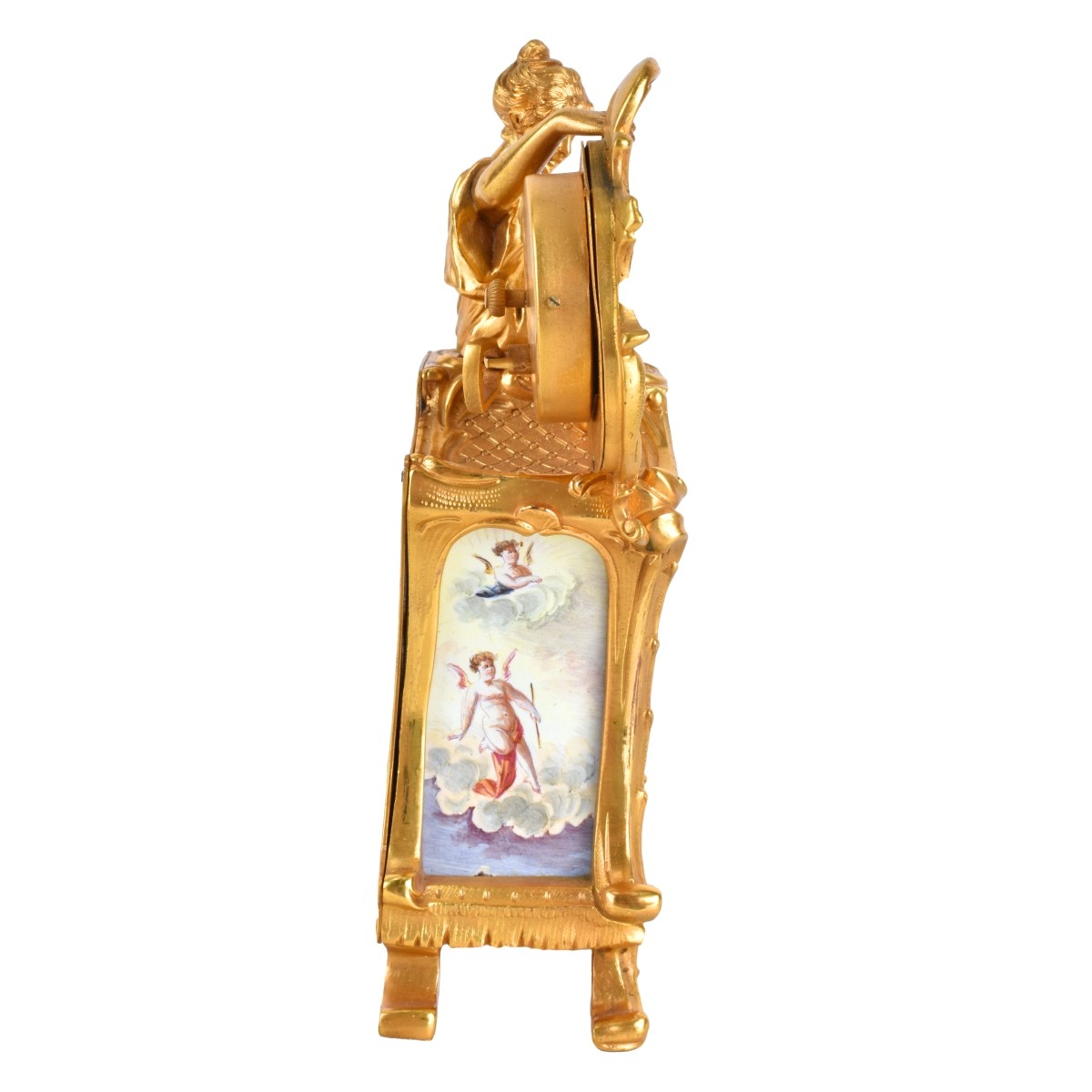 Antique Viennese Bronze and Enamel Miniature Clock