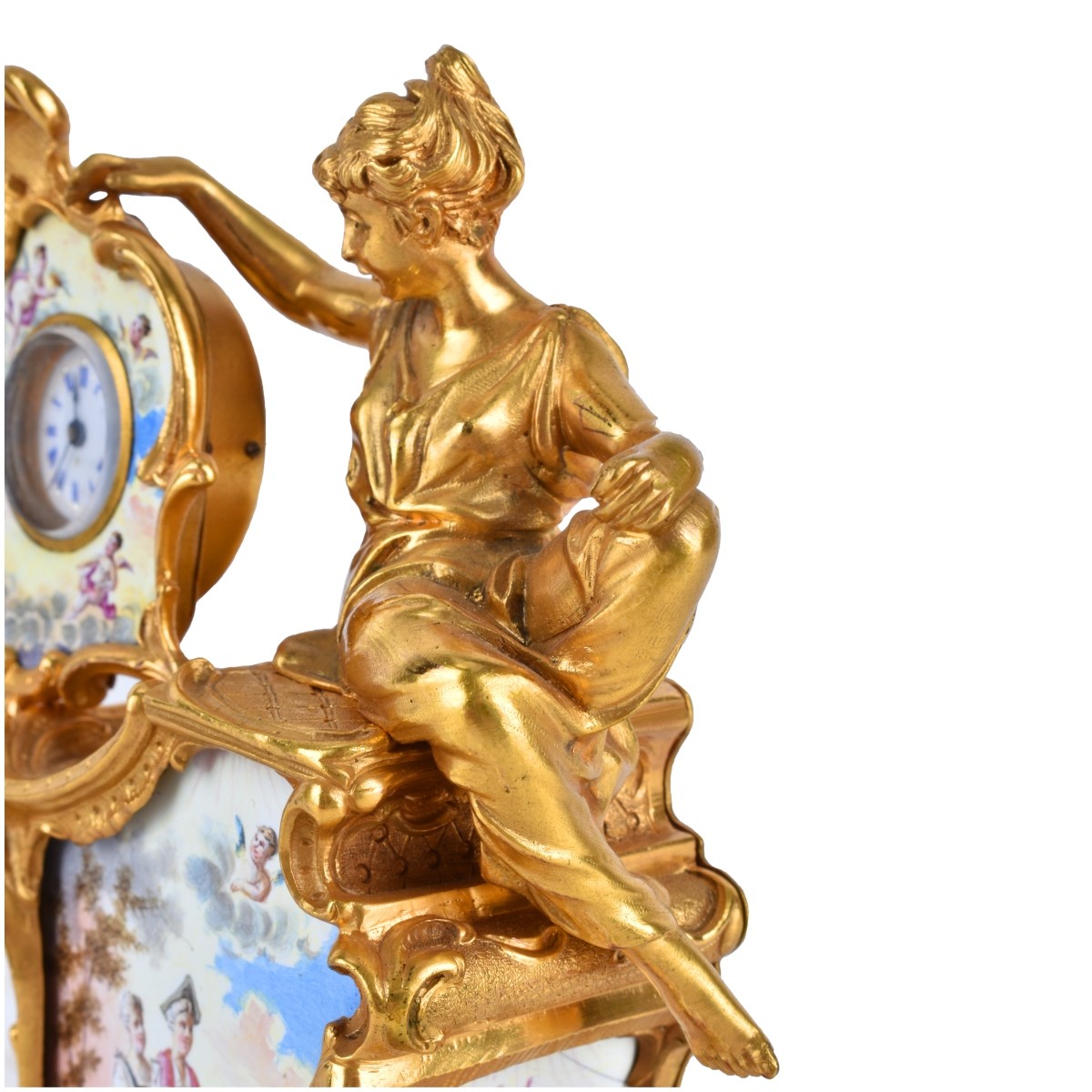 Antique Viennese Bronze and Enamel Miniature Clock