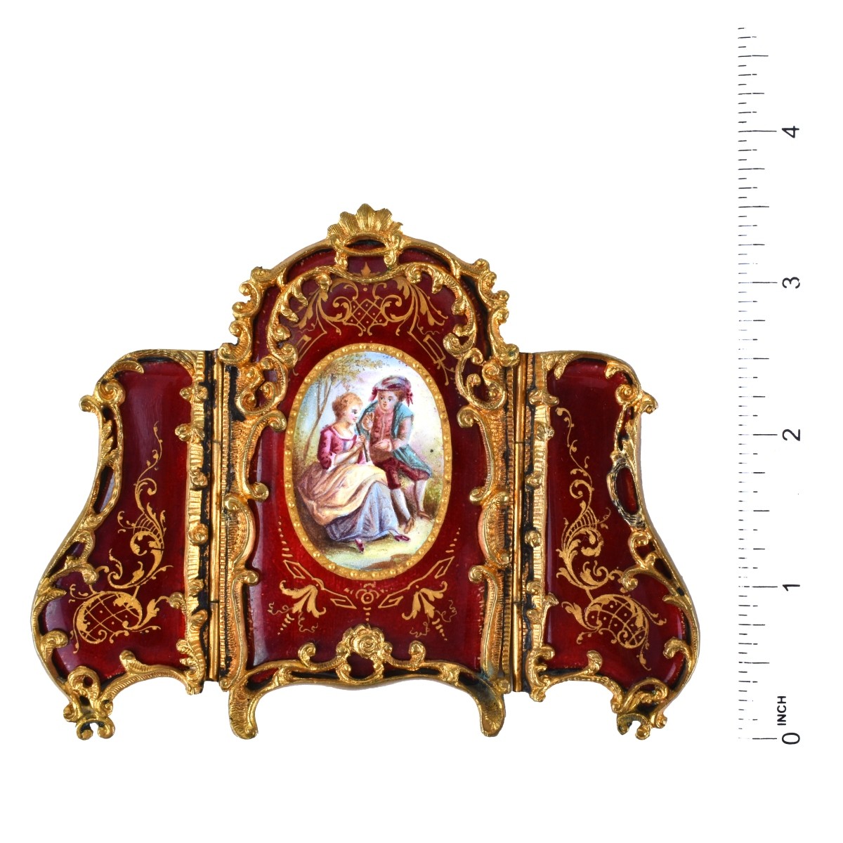 Antique Viennese Bronze & Enamel Miniature Screen