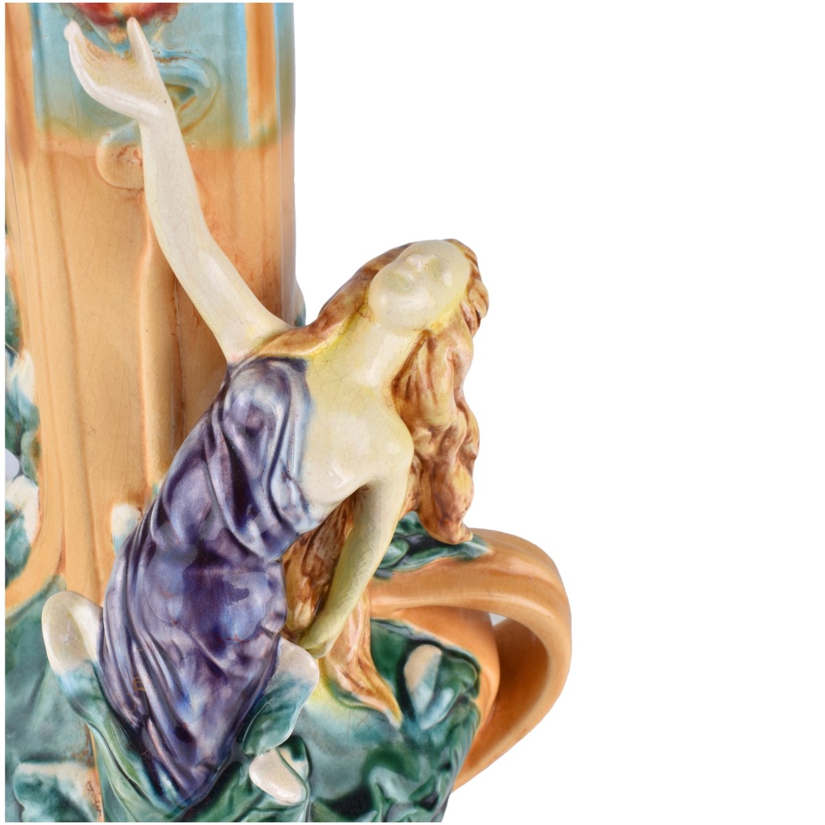 Large Majolica Glazed Porcelain Figural Vase