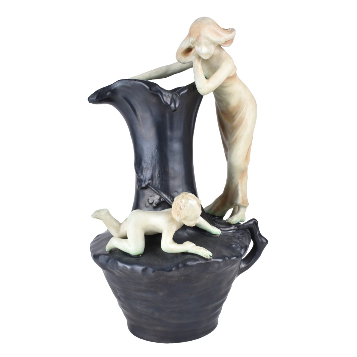 Austrian Art Nouveau Figural Pottery Ewer.