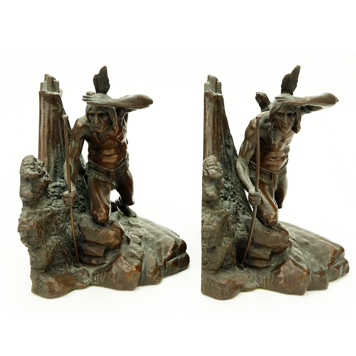 Pair Weidlich Indian Scout Bronze Bookends