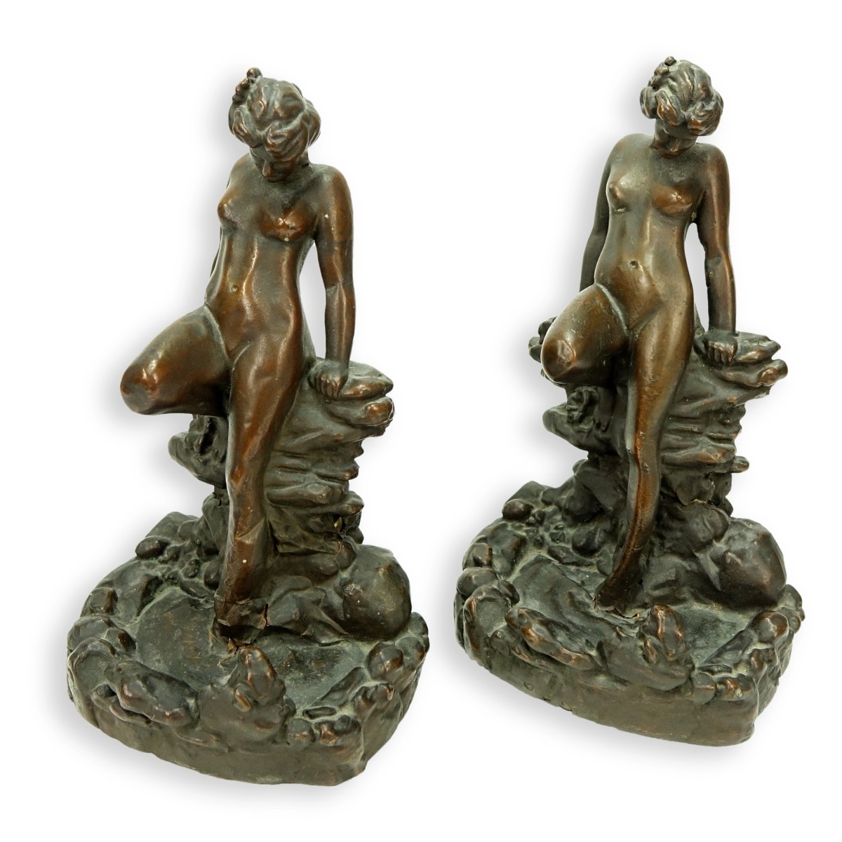 Pair KBW Bronze Clad Bookends Nude At Pond