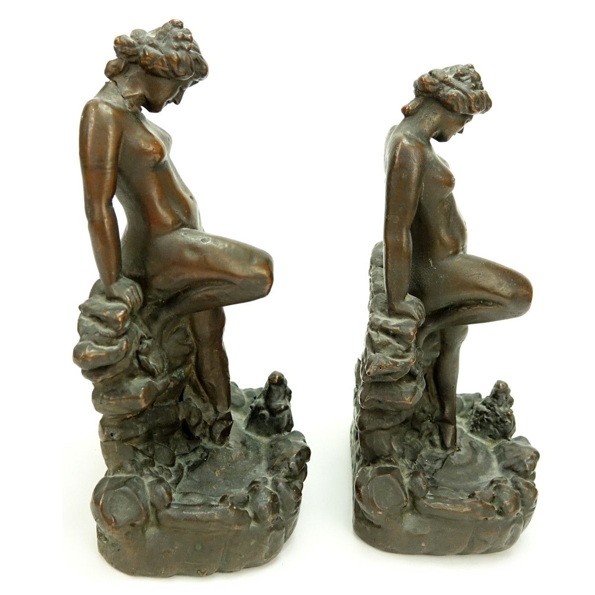 Pair KBW Bronze Clad Bookends Nude At Pond