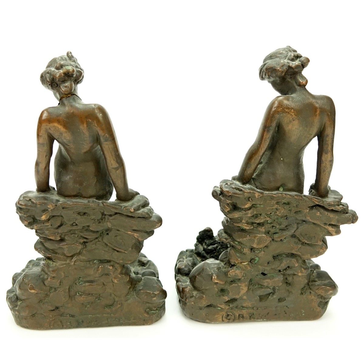 Pair KBW Bronze Clad Bookends Nude At Pond