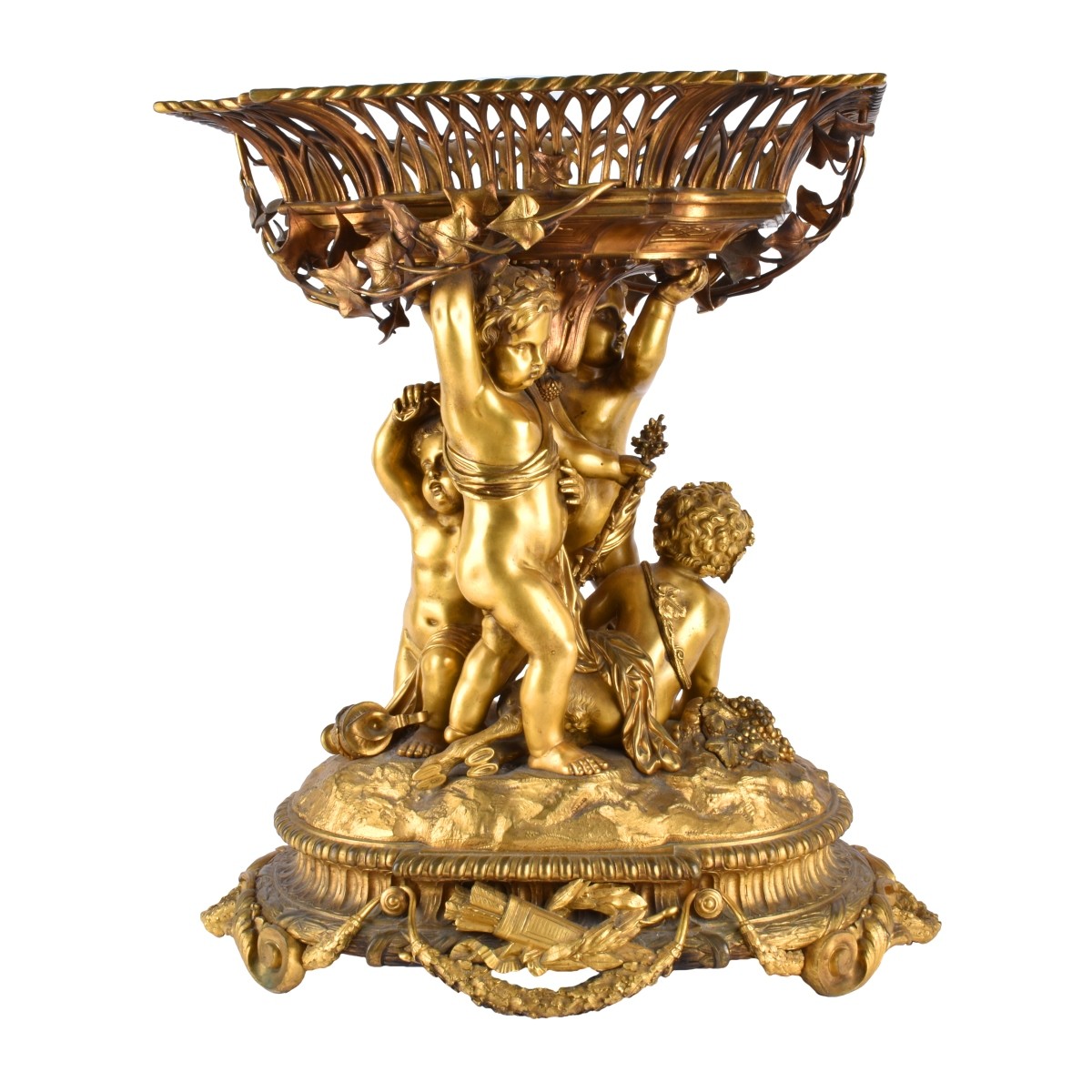 19th Century French Gilt Bronze Putti Centerpiece