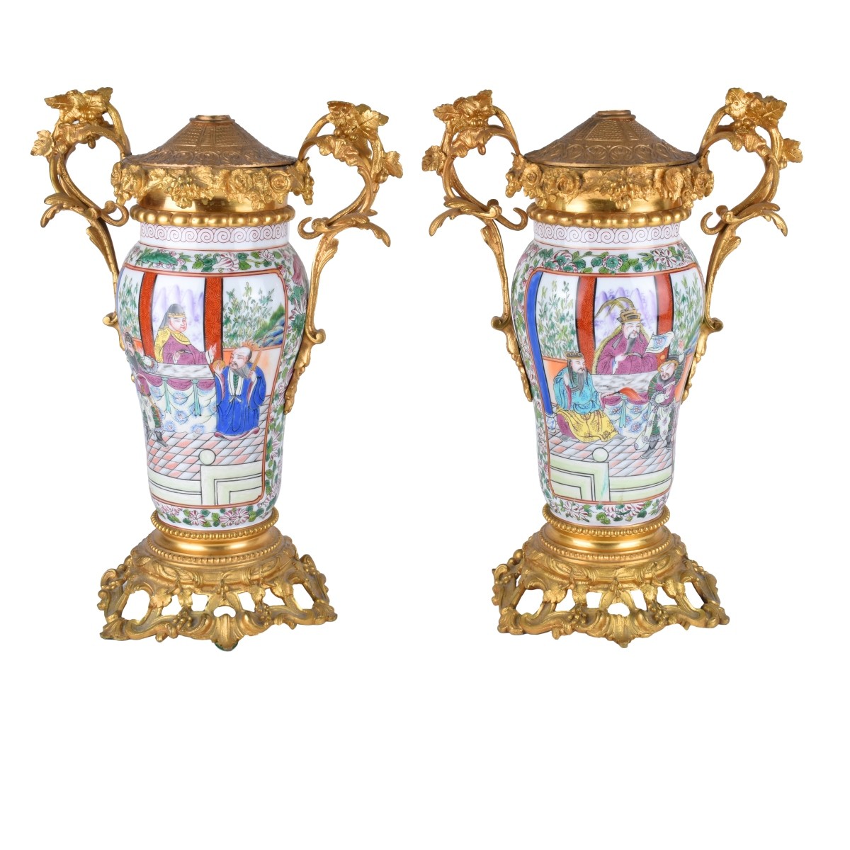 A Pair of Chinese Export Porcelain Vases as Lamps