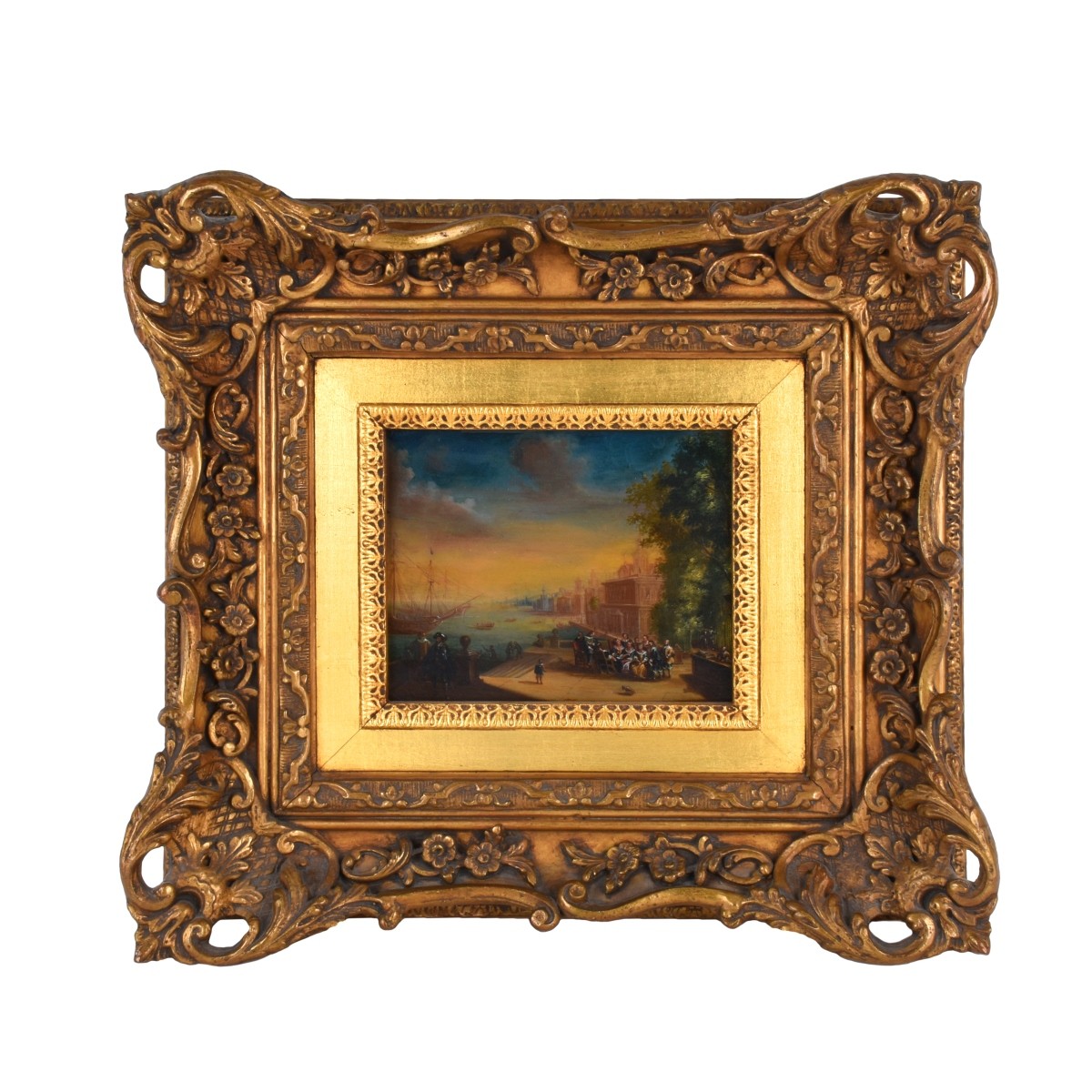 19th Century Oil on Board, Dutch Canal Scene