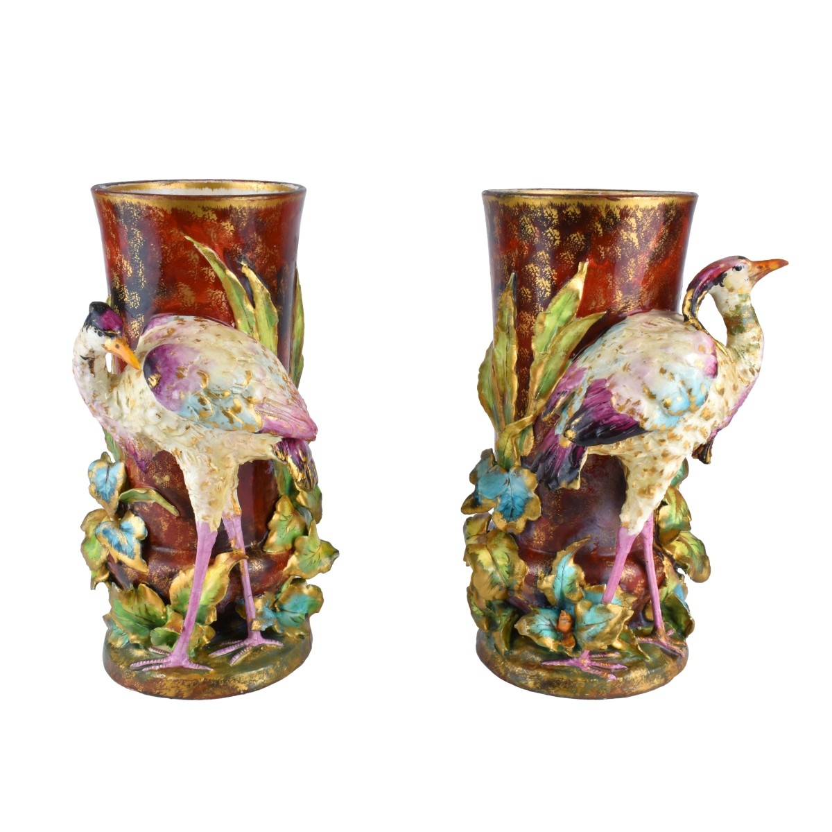 Pair of Carlton Ware Porcelain Bird Figural Vases