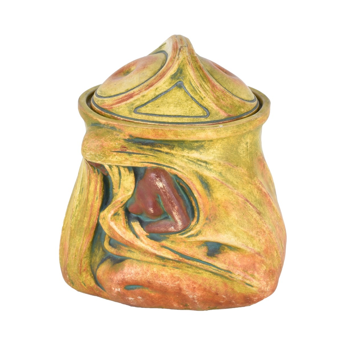 Julius Dressler Polychrome Pottery Covered Jar