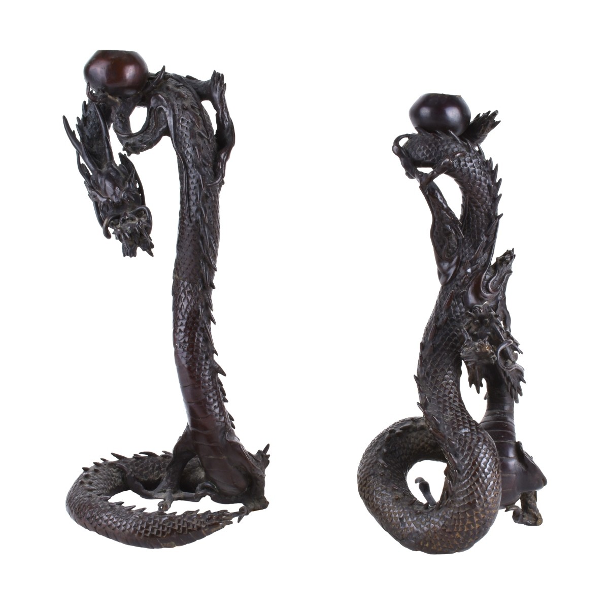 Chinese Bronze Dragon Candlesticks