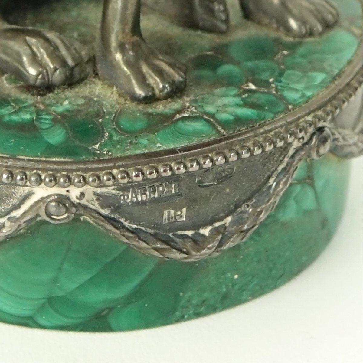 Faberge 88 Russian Silver and Malachite Dog