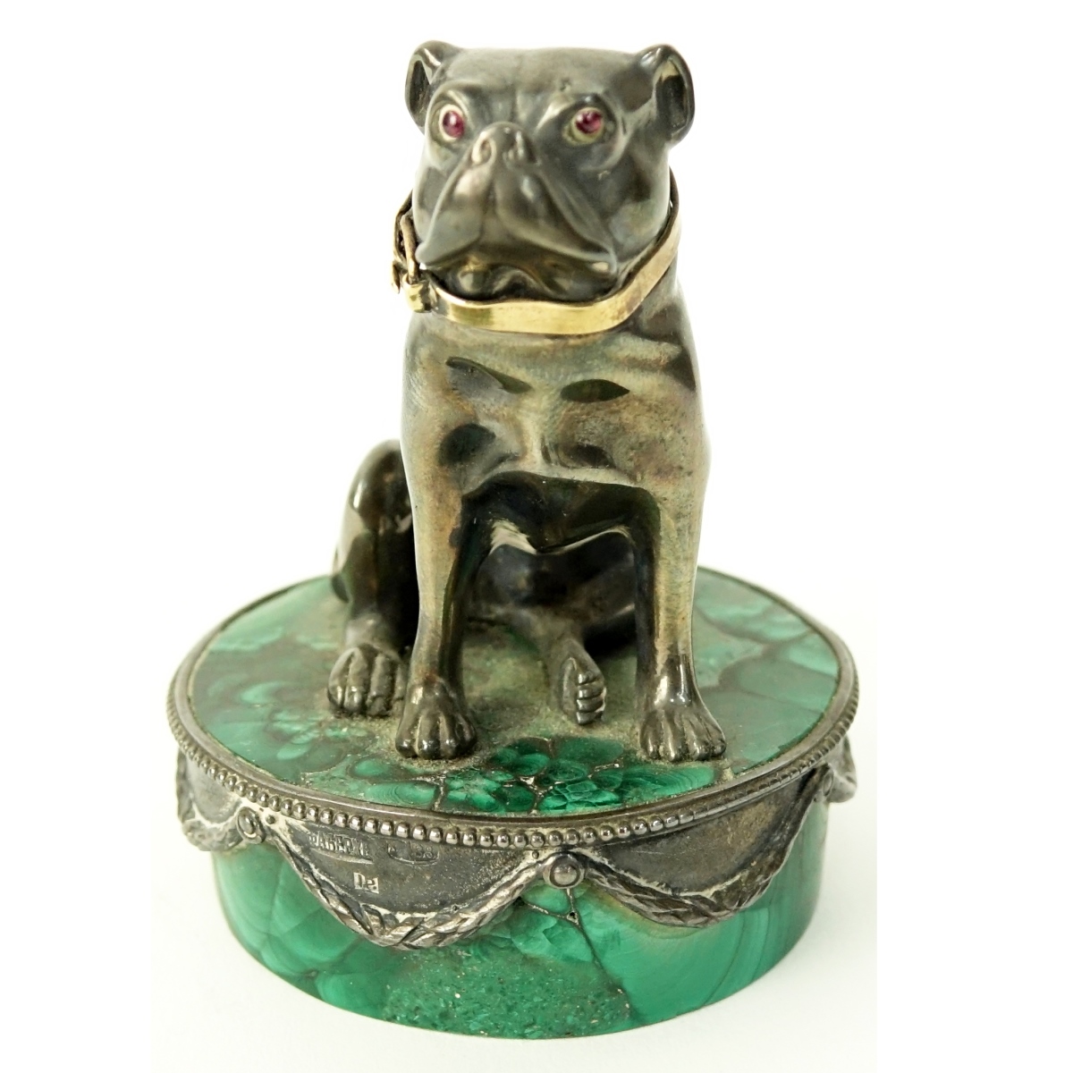 Faberge 88 Russian Silver and Malachite Dog