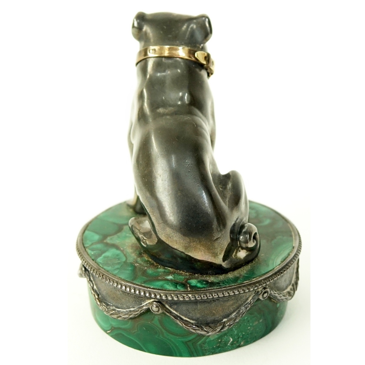 Faberge 88 Russian Silver and Malachite Dog