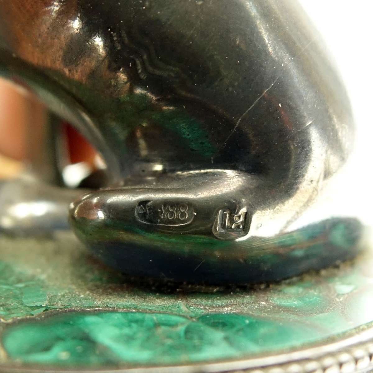 Faberge 88 Russian Silver and Malachite Dog