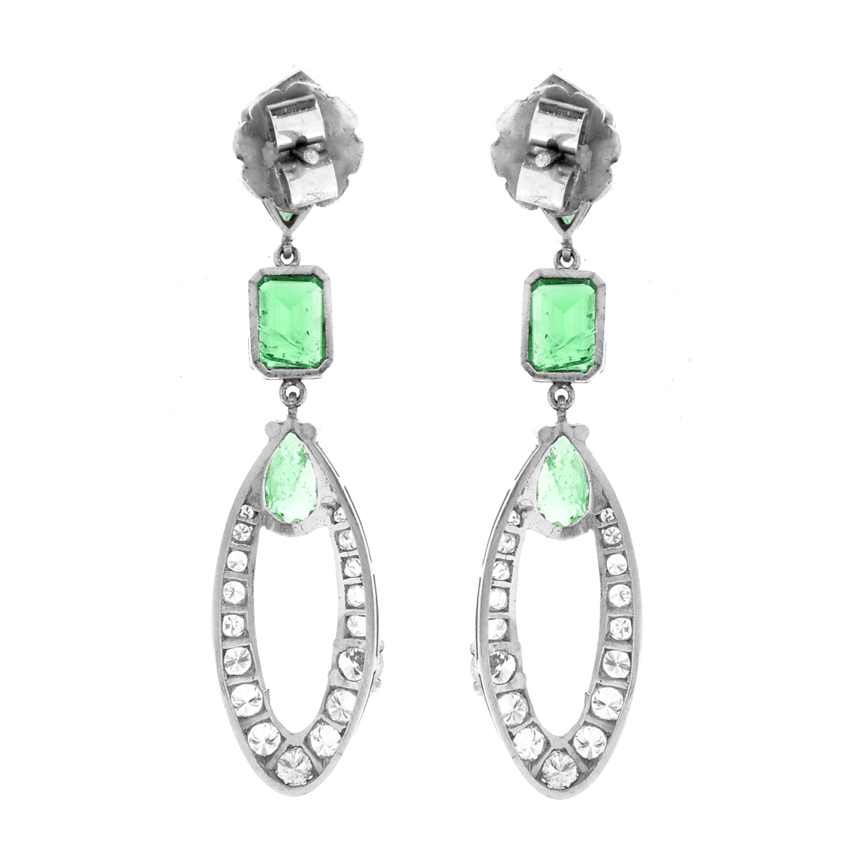 Art Deco Platinum, Diamond and Emerald Earrings