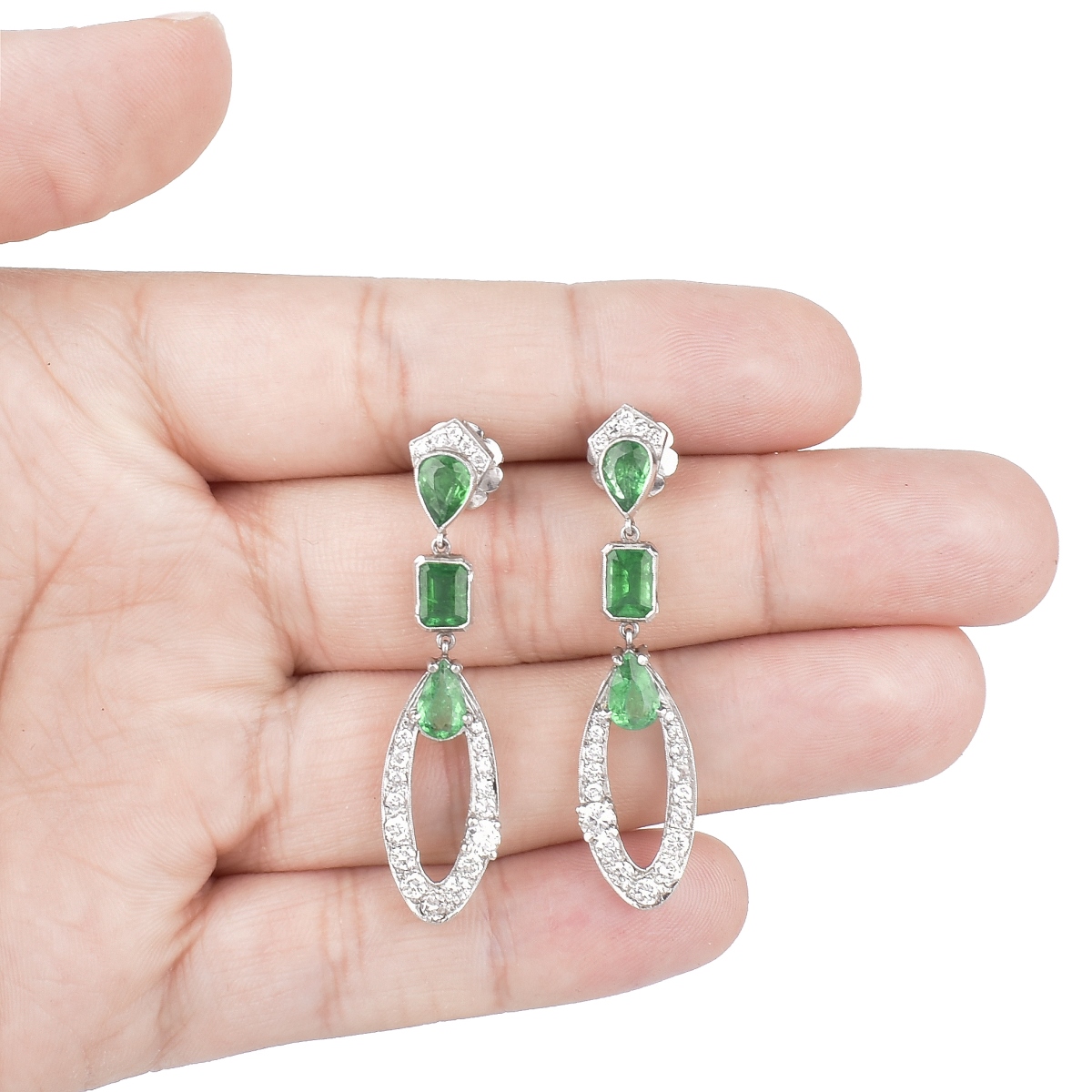 Art Deco Platinum, Diamond and Emerald Earrings