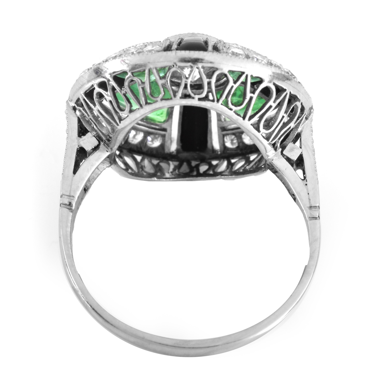 Art Deco Emerald, Diamond and Platinum Ring