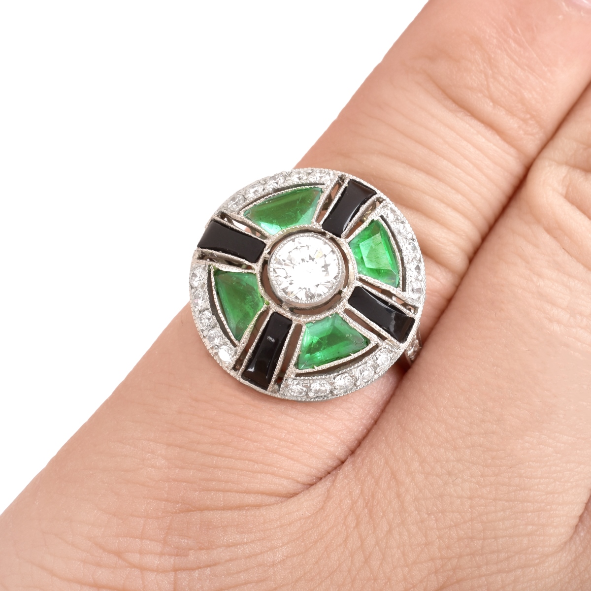 Art Deco Emerald, Diamond and Platinum Ring