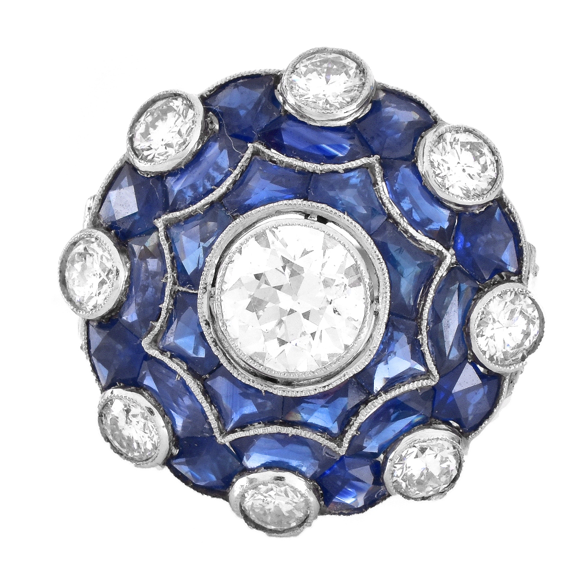 Vintage Platinum, Sapphire and Diamond Ring
