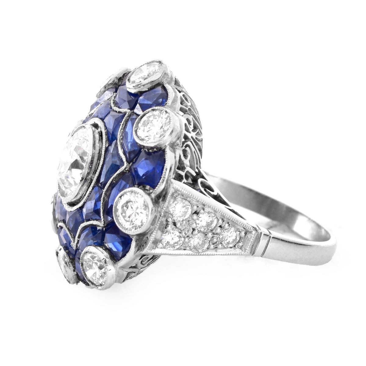 Vintage Platinum, Sapphire and Diamond Ring