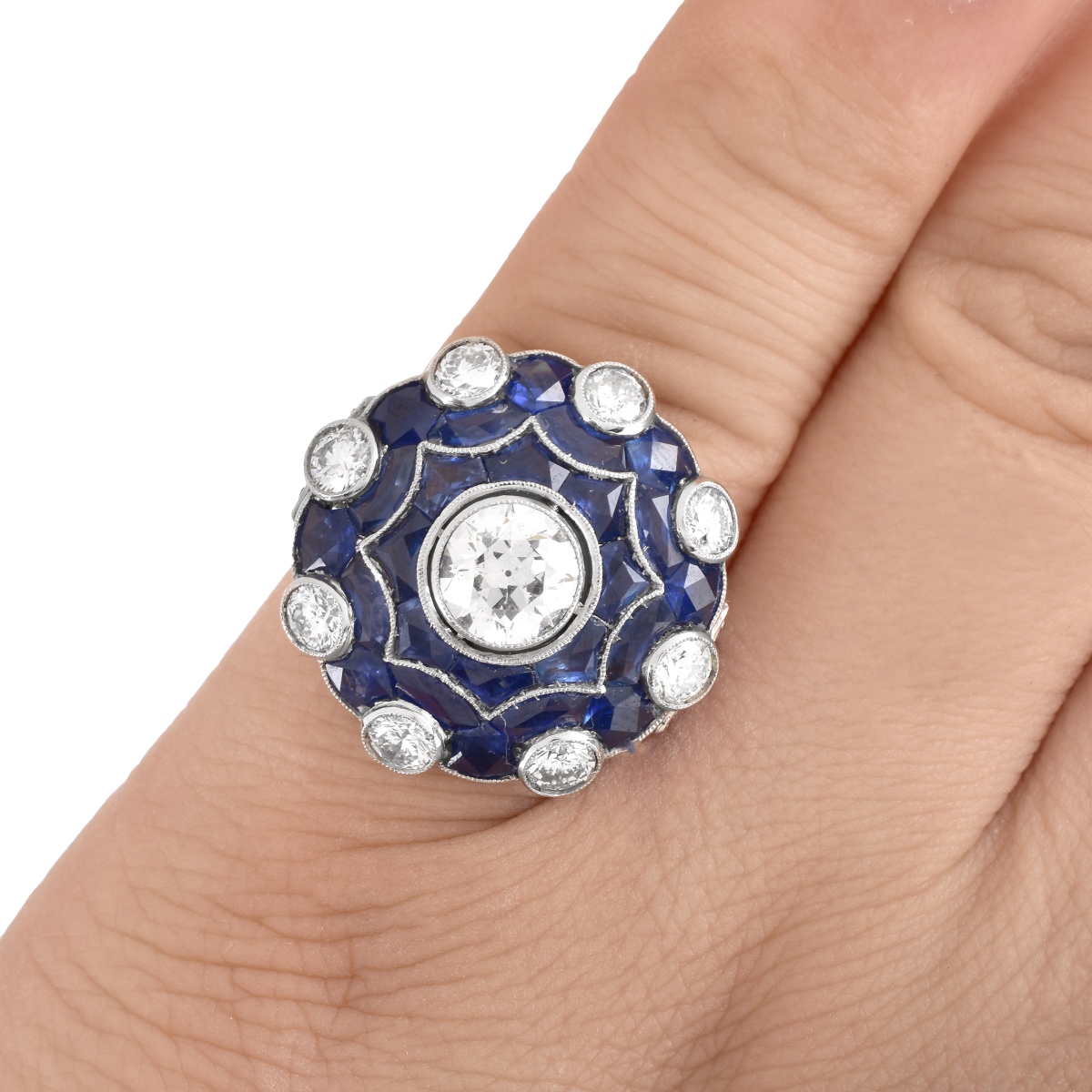 Vintage Platinum, Sapphire and Diamond Ring