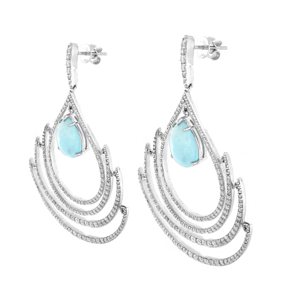 Diamond, Turquoise and 14K Gold Earrings