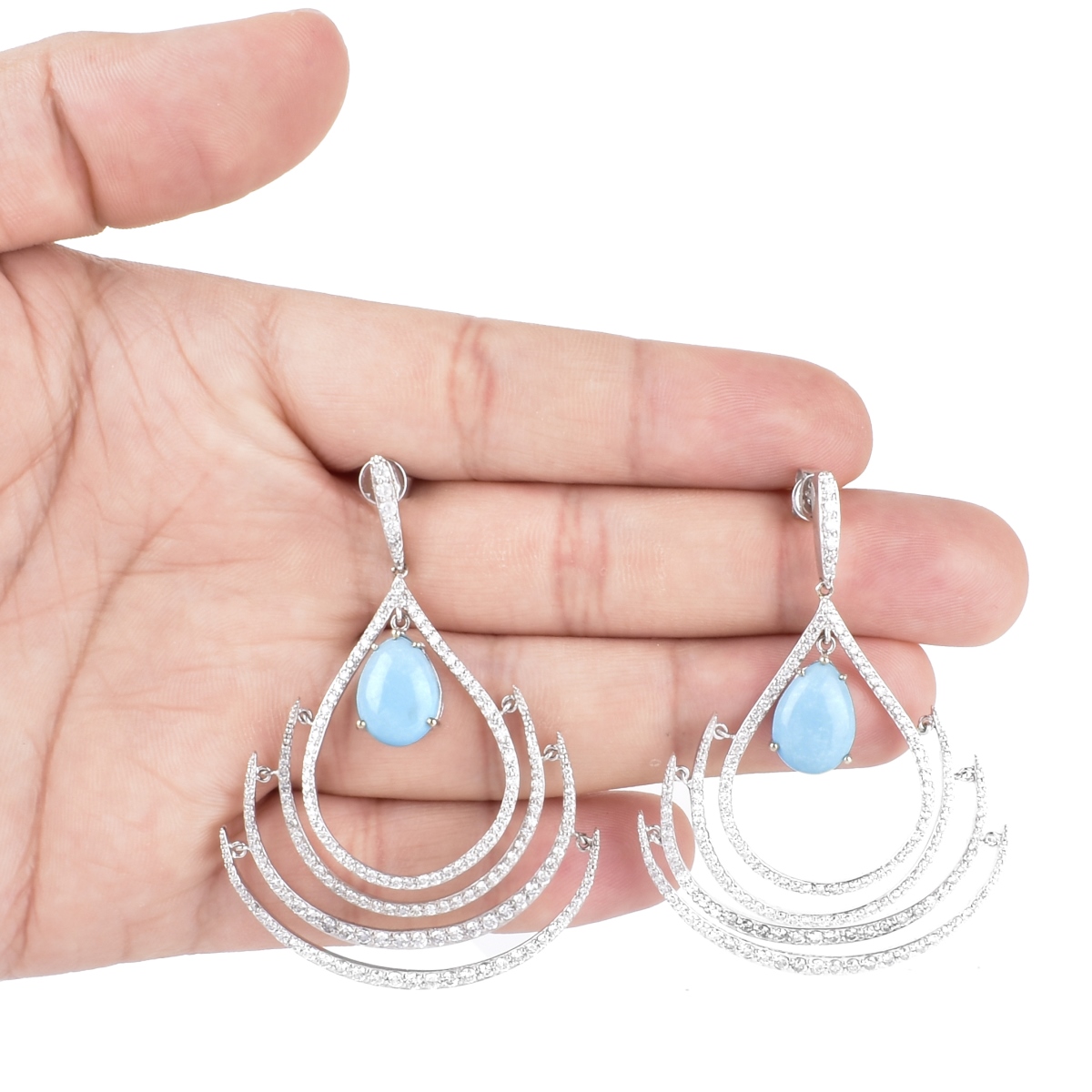 Diamond, Turquoise and 14K Gold Earrings