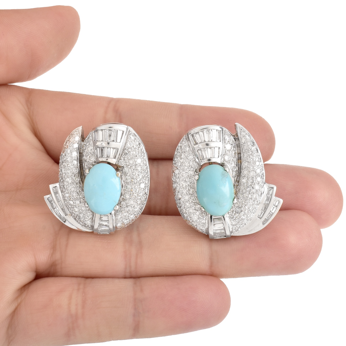 Diamond, Turquoise and 18K Gold Earrings