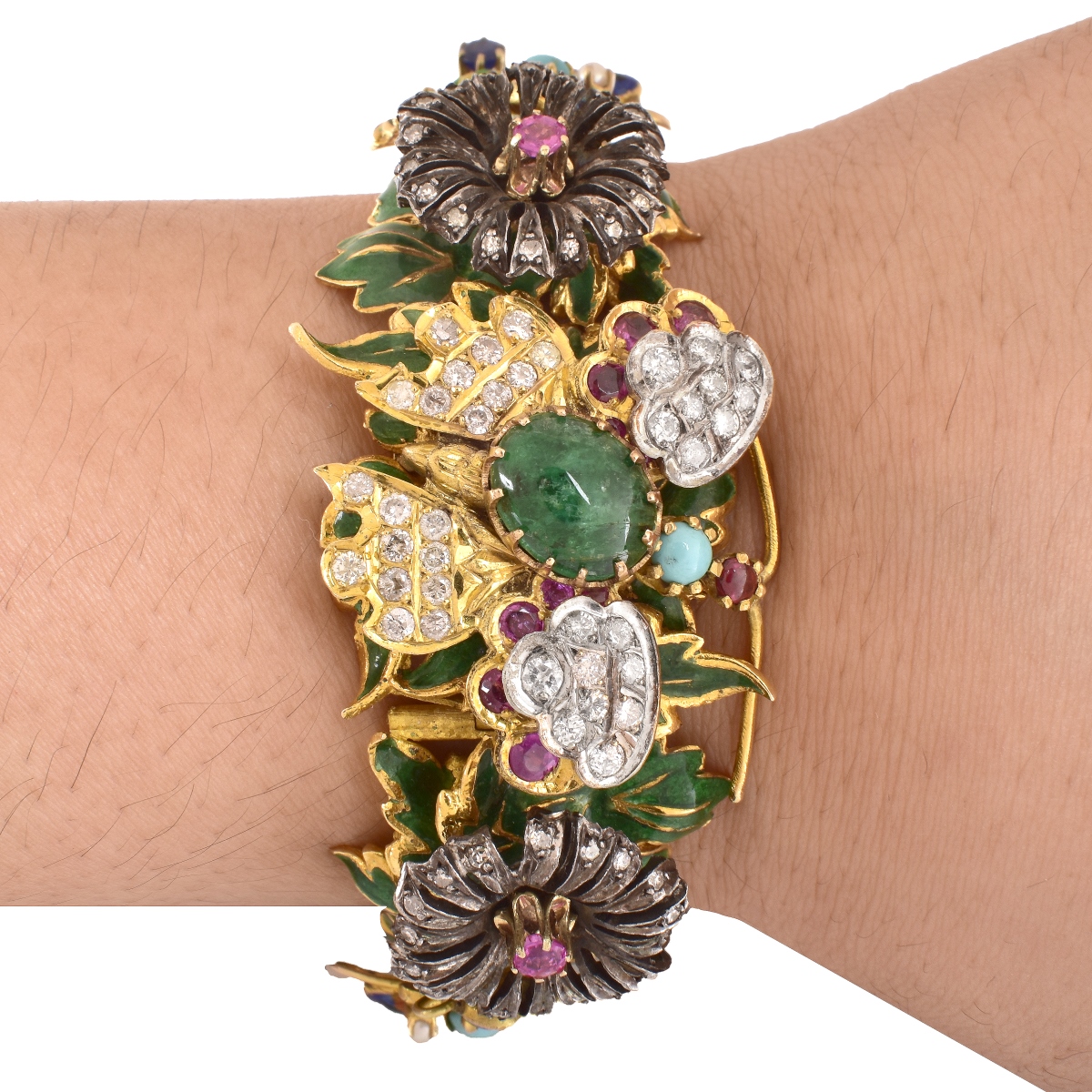 Multi Gemstone, Enamel and 14K Bracelet