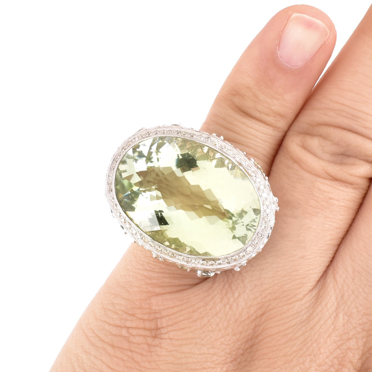 40.23ct Prasiolite and 18K Gold Ring