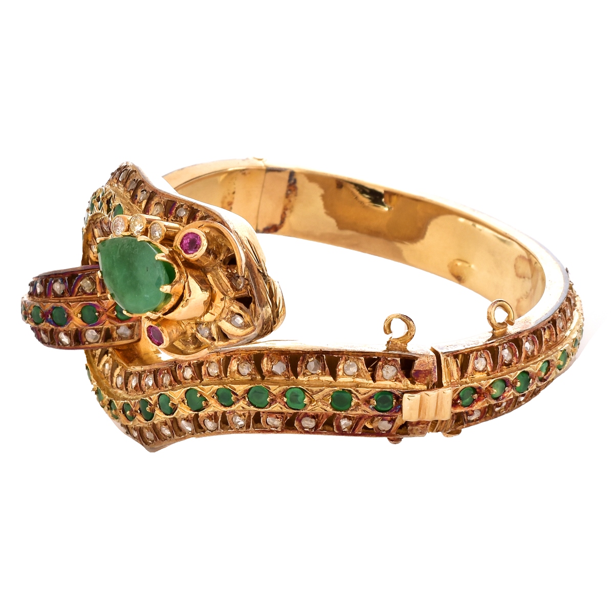 Vintage Emerald, Diamond and 14K Bracelet.