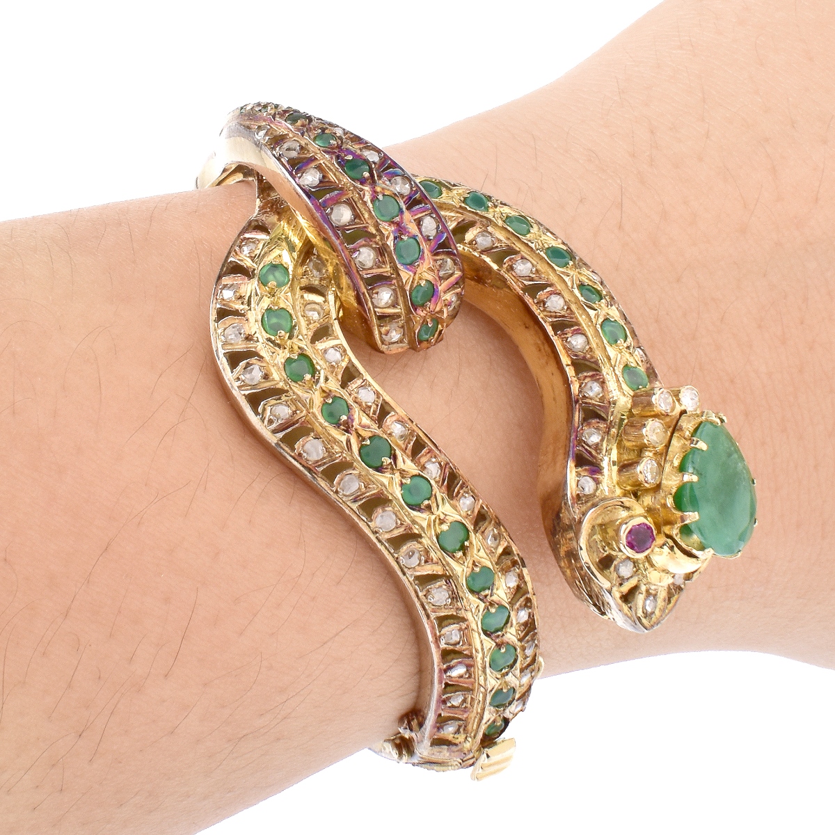 Vintage Emerald, Diamond and 14K Bracelet.