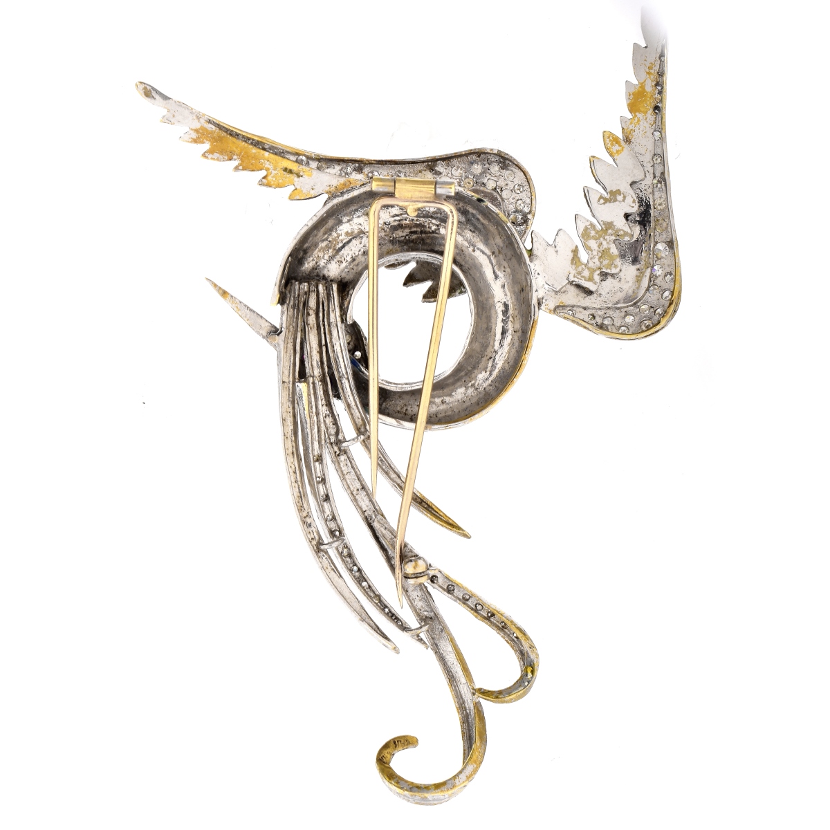 Vintage Diamond, Enamel and 14K Gold Brooch