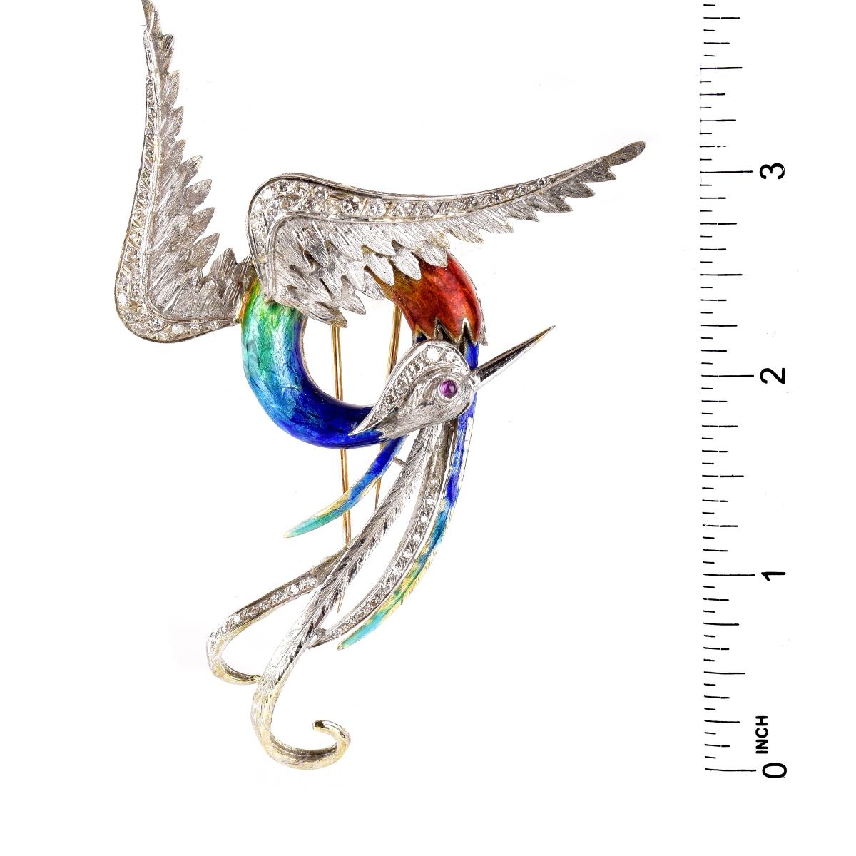 Vintage Diamond, Enamel and 14K Gold Brooch