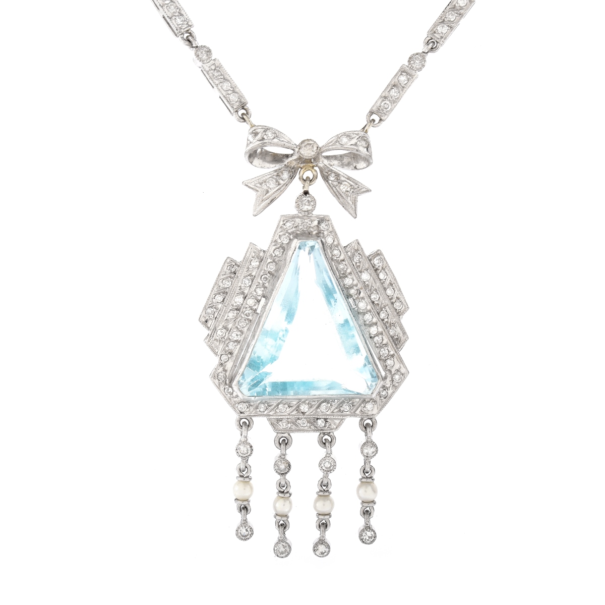 Aquamarine, Diamond and 14K Gold Necklace