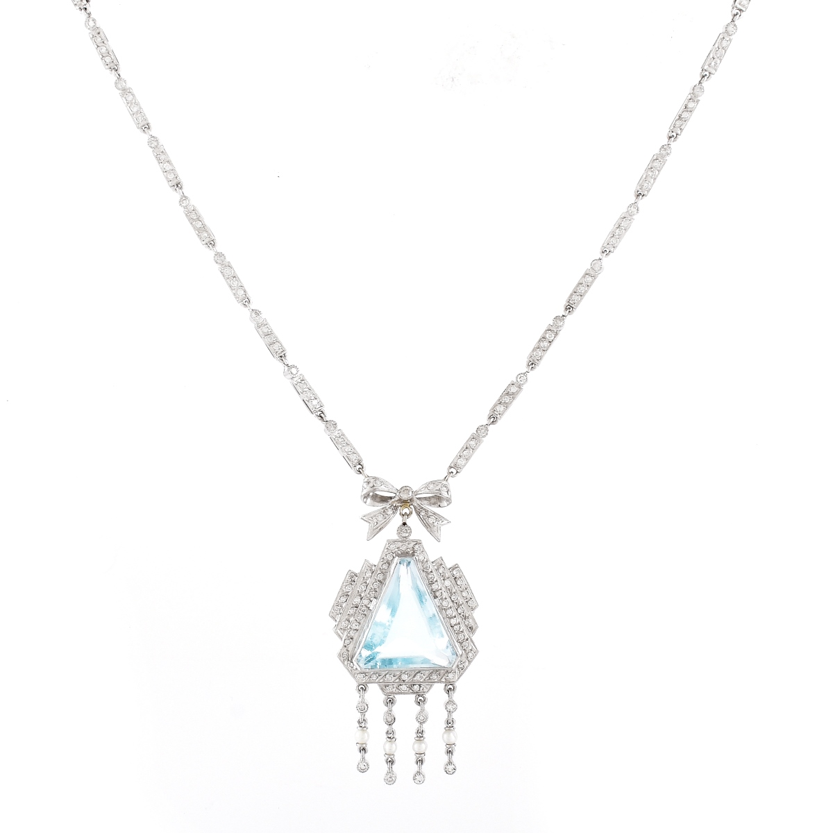 Aquamarine, Diamond and 14K Gold Necklace