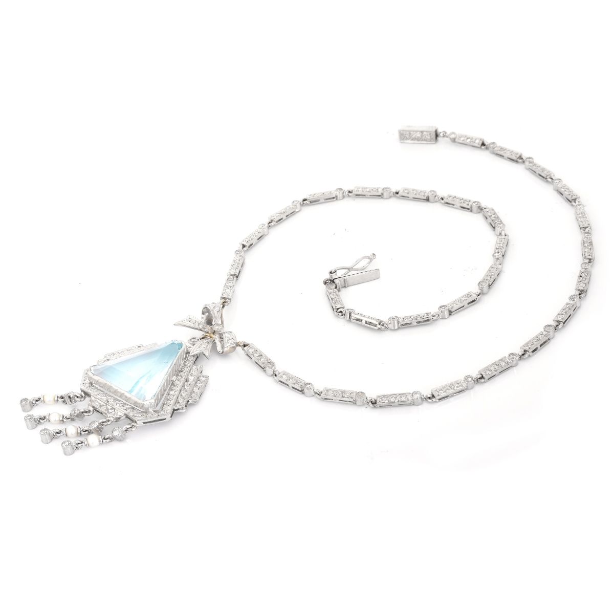 Aquamarine, Diamond and 14K Gold Necklace
