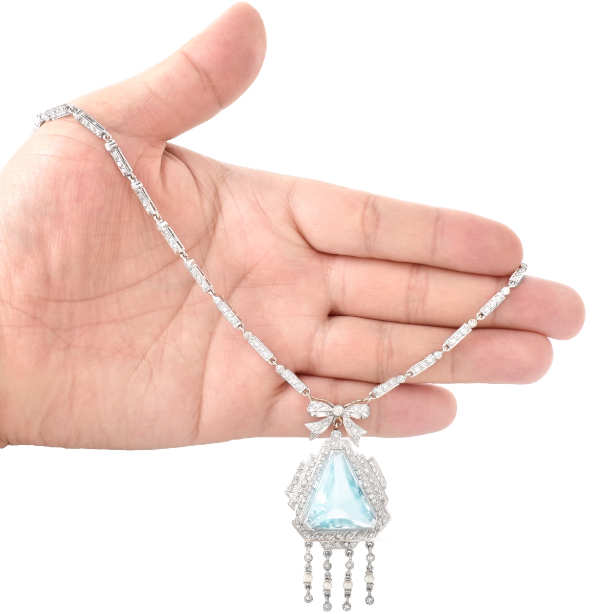 Aquamarine, Diamond and 14K Gold Necklace