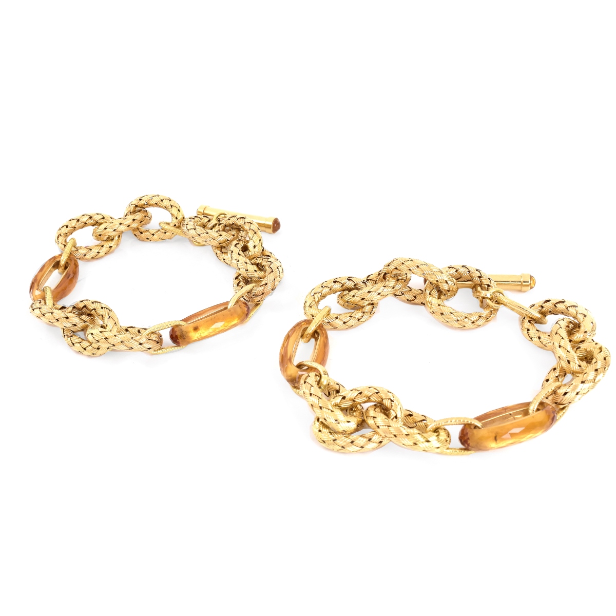 Two Italian Citrine and 18K Gold Bracelets