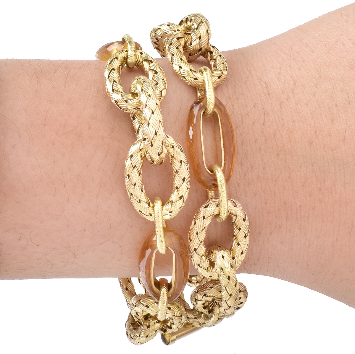 Two Italian Citrine and 18K Gold Bracelets